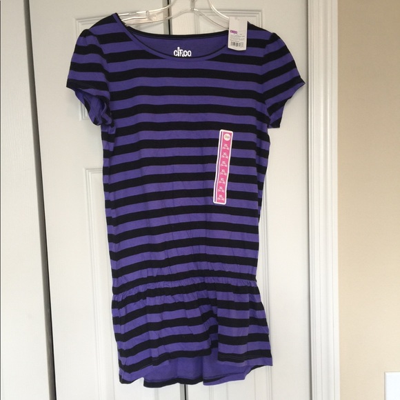 purple and black striped dress